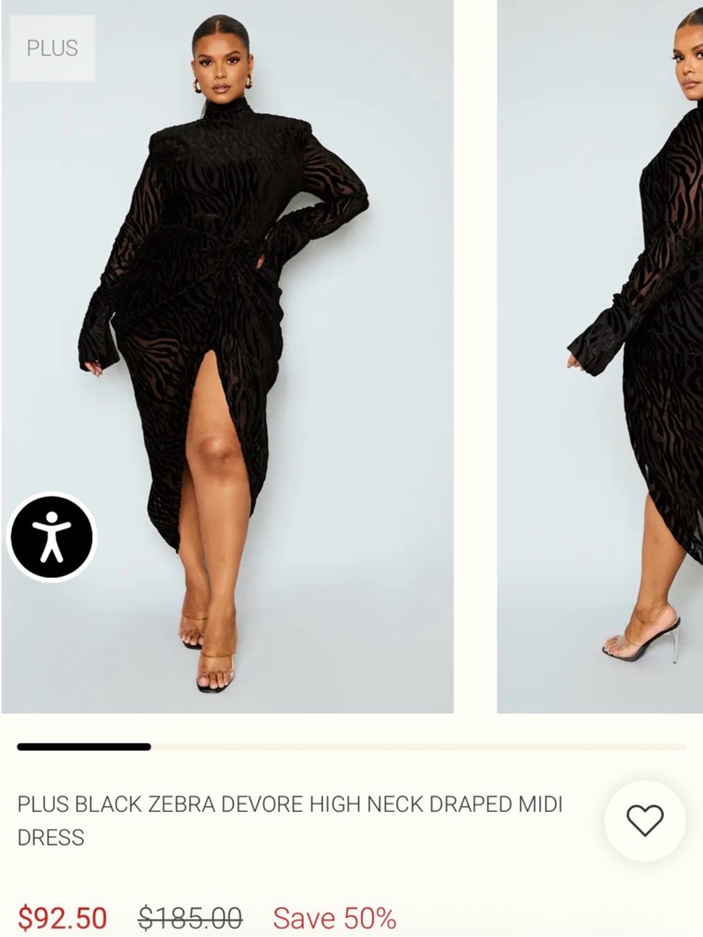 PrettyLittleThing Black Zebra Devore High Neck Draped Midi Dress